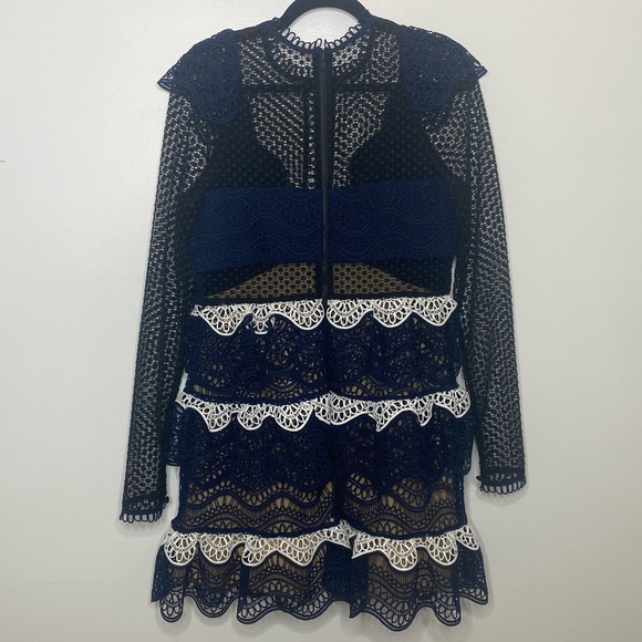 SELF-PORTRAIT Wave Guipure Lace Tiered Ruffled Mini Cocktail Dress - Picture 3 of 16